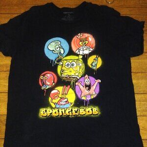 ORIGINAL VINTAGE NICKELODEON SPONGE BOB ALL CAST TSHIRT SIZE XL (black)